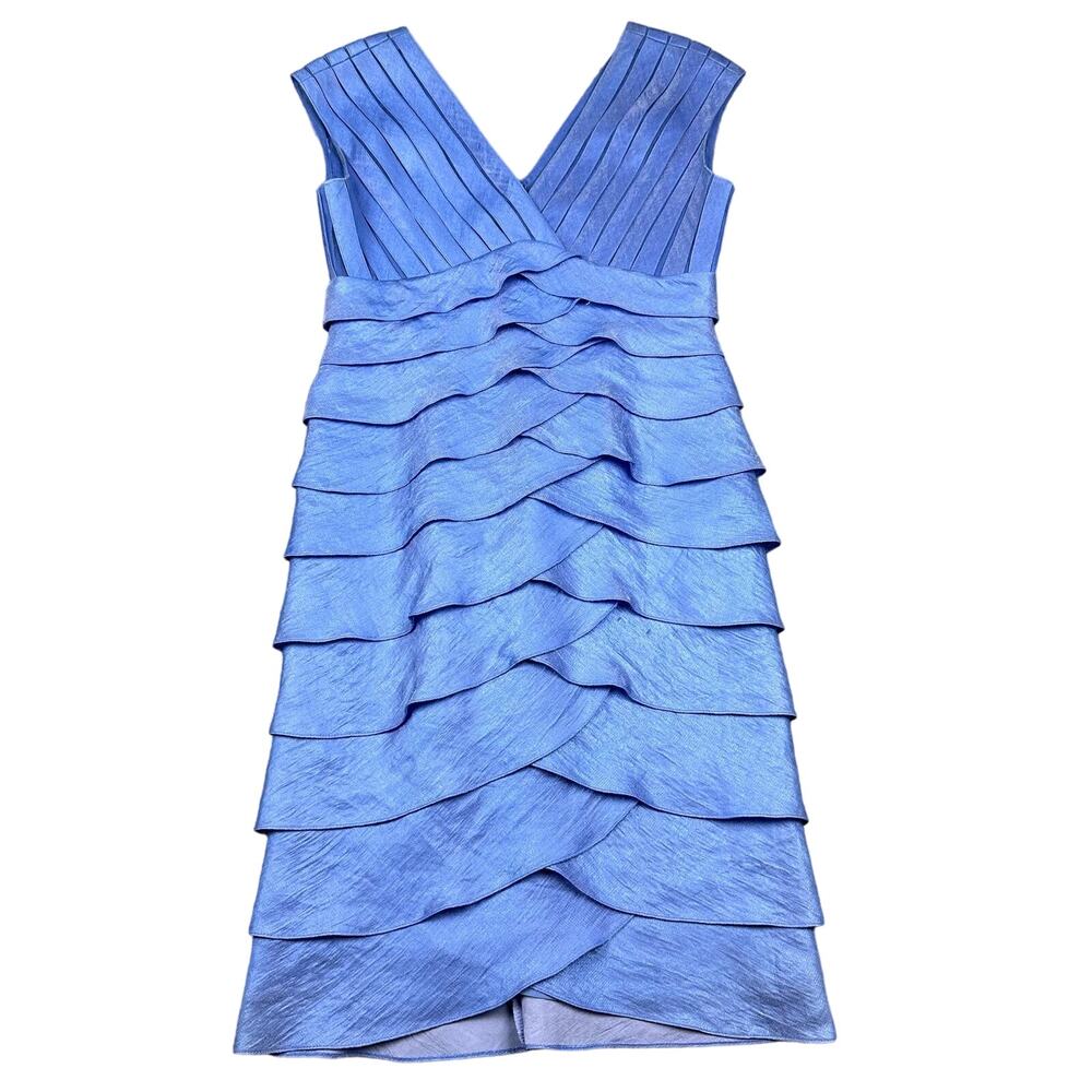 Adrianna Papell Tiered Cocktail Dress‎ Womens Size 6 Blue Ruffle V-Neck